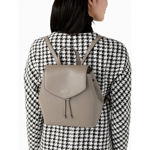 New Kate Spade Lizzie Saffiano Leather Medium Flap Backpack Thunder Cloud - Picture 2 of 4